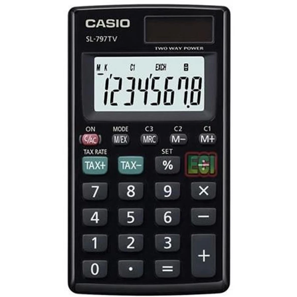 Casio SL-797TV-BK 8 Hane Siyah Cep Tipi Hesap Makinesi