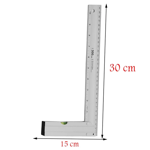 Alüminyum L Gönye Su Terazili Cetvel Kaynak Kaynakçı Marangoz Gönyesi 300 mm - 2