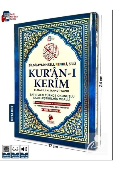 MERVE ORTA BOY SATIRALTI TÜRKÇE OKUNUŞLU VE MEAALİ KURANI KERİM 3 LÜ