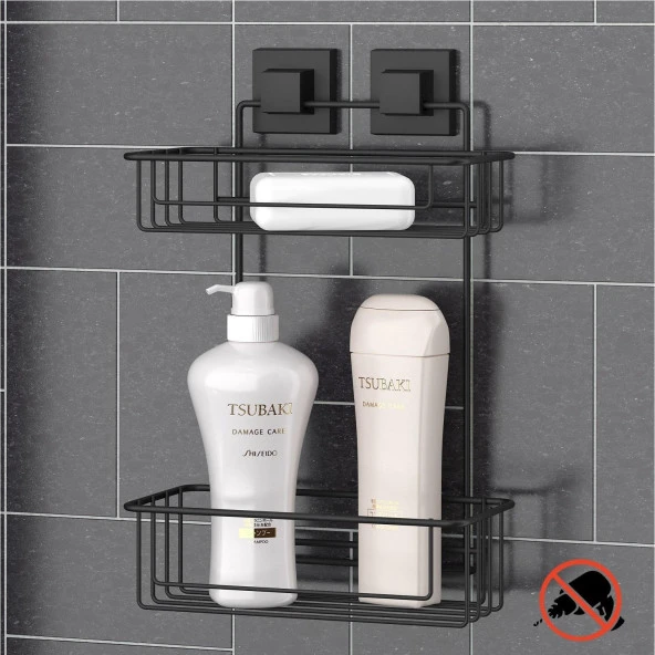 Tekno Tel EF-256 Yapışkanlı 2 Katlı Düz Banyo Rafı Siyah - 4