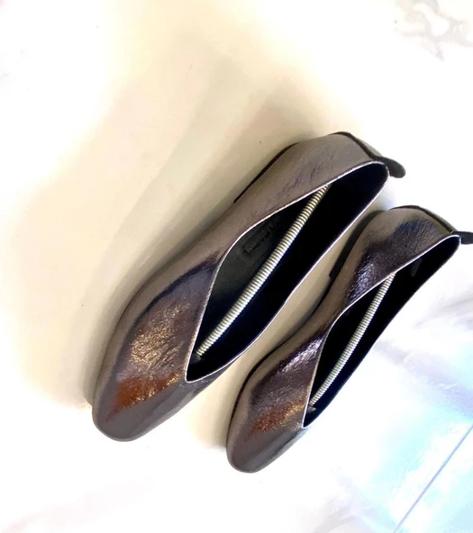 Kadın Babet Hakiki Deri Siyah Platin - 4