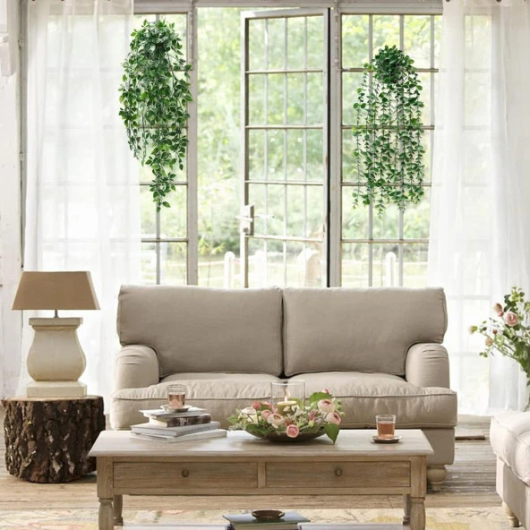 Nettenevime Yapay Çiçek 2li Set Saksıda Sarkan Limon Yaprağı Ve Okaliptus Şimşir Çiçeği - Resim 2