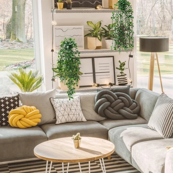 Nettenevime Yapay Çiçek 2li Set Saksıda Sarkan Limon Yaprağı Ve Okaliptus Şimşir Çiçeği - Resim 5