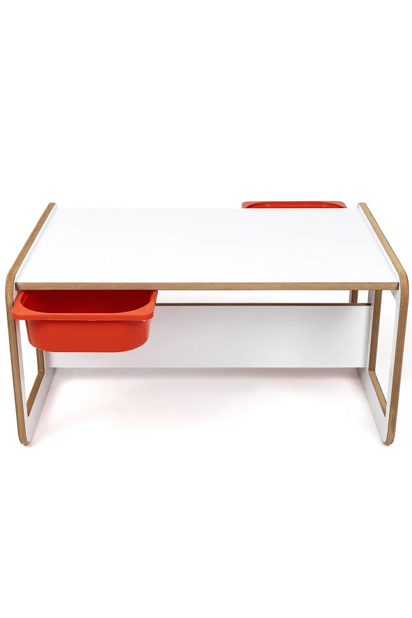 2 Kişilik Çekmeceli Oyun, Aktivite, Etkinlik Masası, Beyaz-Kırmızı MDF - 4