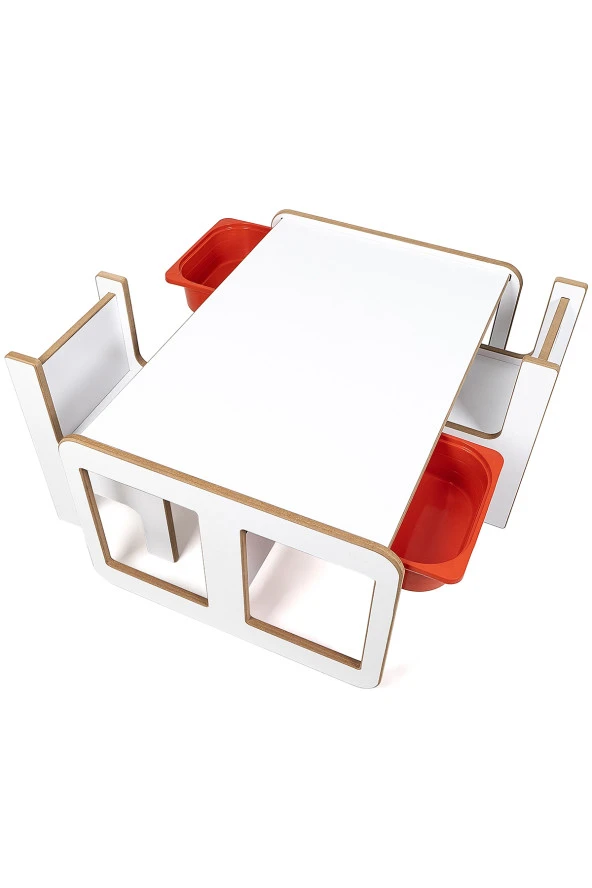 2 Kişilik Çekmeceli Oyun, Aktivite, Etkinlik Masası, Beyaz-Kırmızı MDF - 5