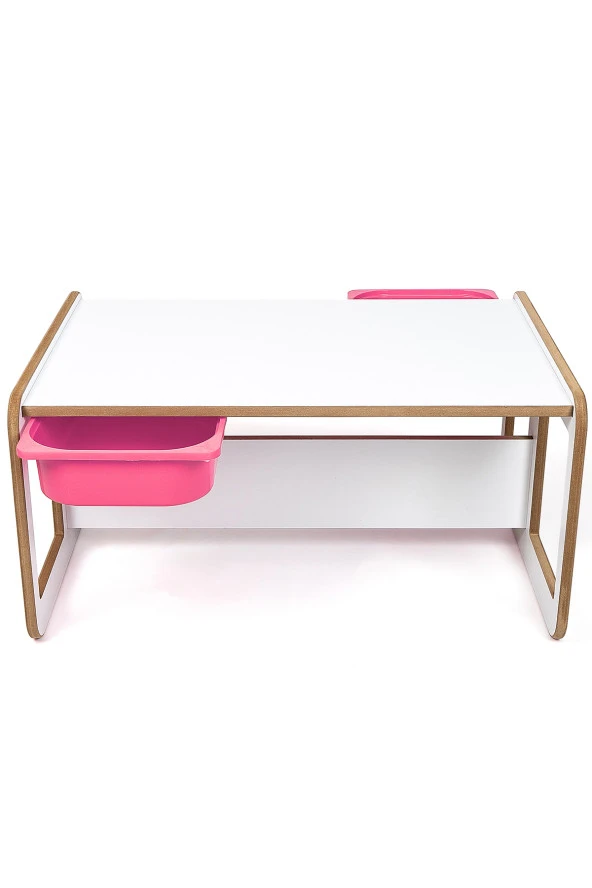 2 Kişilik Çekmeceli Oyun, Aktivite, Etkinlik Masası, Beyaz-Pembe, 18mm MDF - 4
