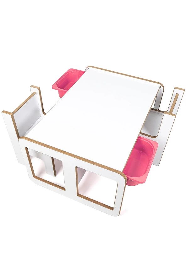2 Kişilik Çekmeceli Oyun, Aktivite, Etkinlik Masası, Beyaz-Pembe, 18mm MDF - 5