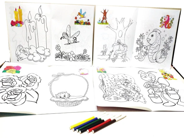 Yeni Sezon özel seri Boyama Kitabı Seti 4 kitap 16*4kitap 64 sayfa  ve 6 Renk Keçeli Boyama kalemi - 2