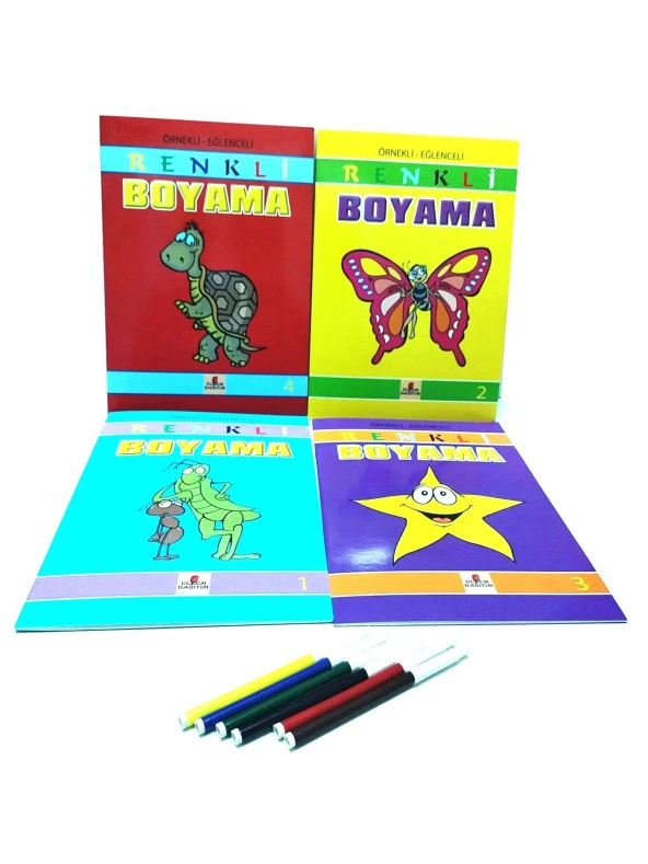 Yeni Sezon özel seri Boyama Kitabı Seti 4 kitap 16*4kitap 64 sayfa  ve 6 Renk Keçeli Boyama kalemi - 3