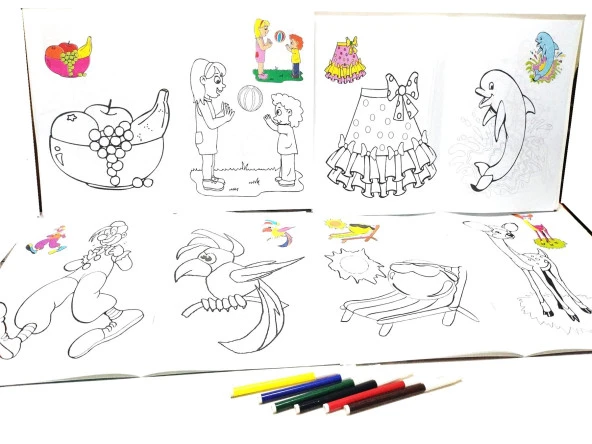 Yeni Sezon özel seri Boyama Kitabı Seti 4 kitap 16*4kitap 64 sayfa  ve 6 Renk Keçeli Boyama kalemi - 4