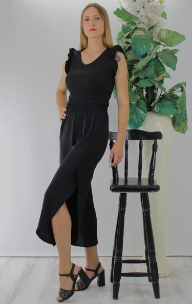 Fırfırlı Kolsuz Bluz Siyah - 1290.30 - 3