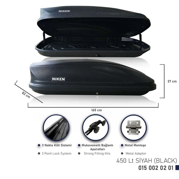 NİKEN Araç üstü tabut bagaj yük bagajı 3 kilitli siyah 450lt  NİKEN - 3
