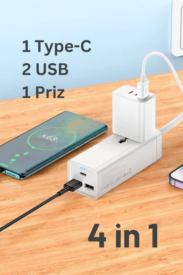 AC99A 1.5M Talent 2 Adet USB 1 Adet Type-C 1 Adet Priz PD30W Şarj Aleti - 2