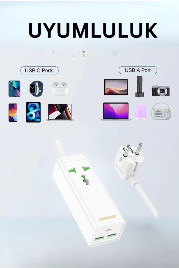 AC99A 1.5M Talent 2 Adet USB 1 Adet Type-C 1 Adet Priz PD30W Şarj Aleti - 4