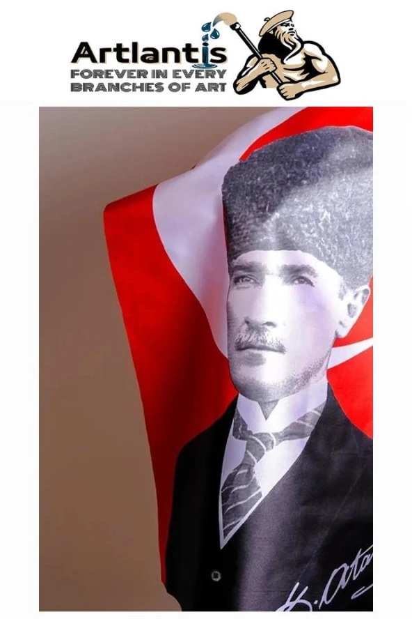 Atatürk Baskılı Türk Bayrağı 50x75 cm 1 Adet Bayraklı Atatürk Posteri Dijital Baskı Raşel Kumaş İç ve Dış Ortama Uygundur - 3