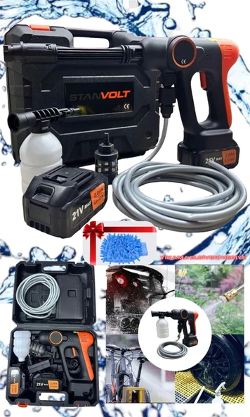 Çift Akülü Şarjlı Yüksek Basınçlı Oto Yıkama makinesi Eldiven Hediye - 3