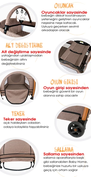 Baby Home 600 Nanny 70x110 Bebek Oyun Parkı Yatak Beşik Sünger Yatak Hediye - 10