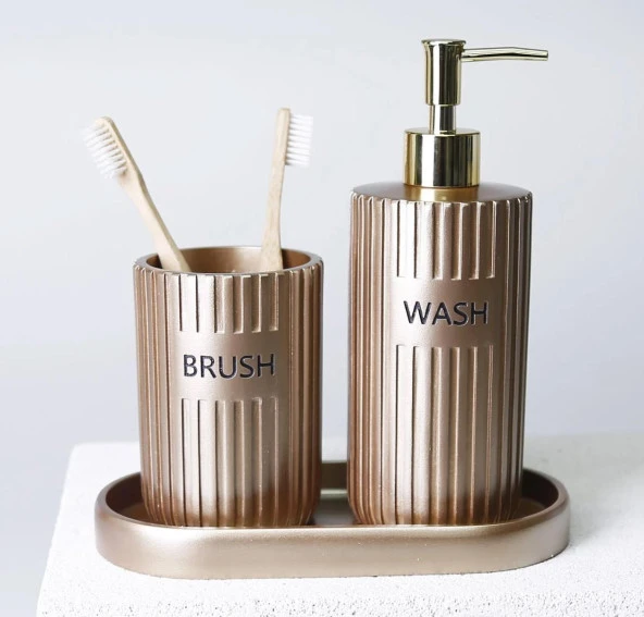 Selim Dekor Grooved Banyo Seti Vizon - 3