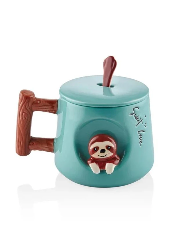 The Mia Tembel Hayvan Kapaklı ve Kaşıklı Kupa 370 ml