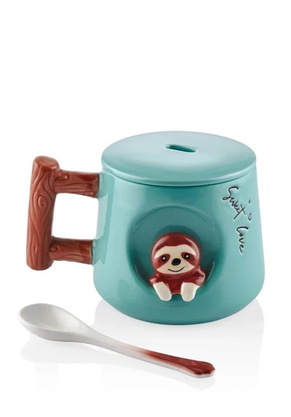 The Mia Tembel Hayvan Kapaklı ve Kaşıklı Kupa 370 ml - 2