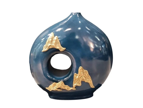 Lucky Art Gold Dalgalı Mavi Vazo 27x11x28 cm ürün görseli