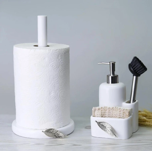 Selim Dekor Leaf Sıvılı Süngerlik Beyaz-Gümüş - 3