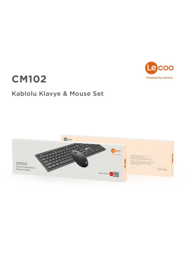 Lenovo Cm102 Usb Kablolu Türkçe Q Klavye & Mouse Set Siyah