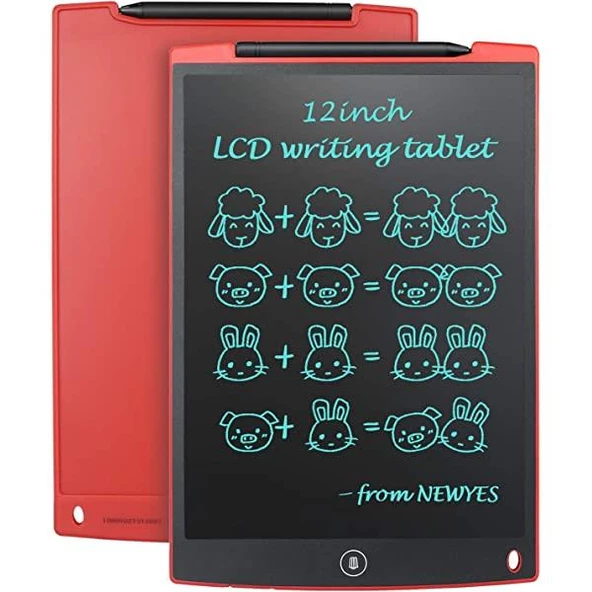 Torima Writing Tablet Lcd 12 Inç Dijital Kalemli Çizim Yazı Tahtası kırmızı