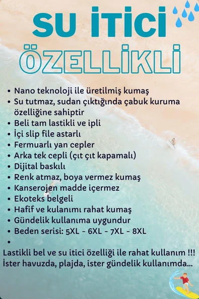 Lacivert Büyük Beden Diz Altı Uzun Model Su İtici Özellikli Erkek Plaj Deniz Kapri Şort - Resim 6