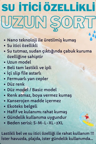 Lacivert Uzun Boy Basic Model Su İtici Özellikli Düz Renk Erkek Plaj Deniz Şort Mayo - 2206-Lacivert - Resim 3