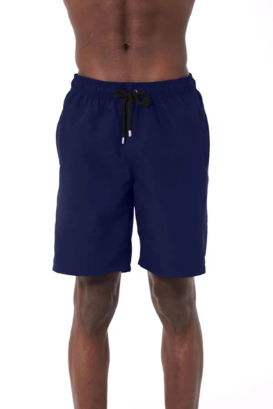 Lacivert Uzun Boy Basic Model Su İtici Özellikli Düz Renk Erkek Plaj Deniz Şort Mayo - 2206-Lacivert - Resim 2