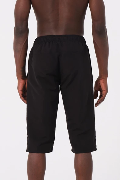 Siyah Büyük Beden Diz Altı Uzun Boy Basic Model Su İtici Özellikli Erkek Plaj Deniz Kapri Şort - Resim 5