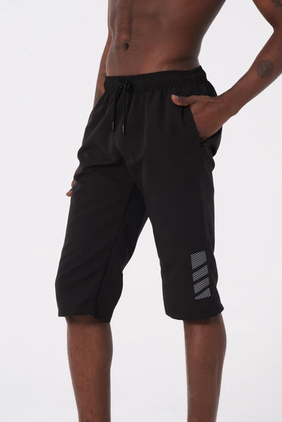 Siyah Büyük Beden Diz Altı Uzun Boy Basic Model Su İtici Özellikli Erkek Plaj Deniz Kapri Şort - Resim 2