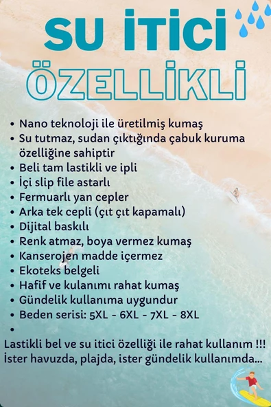 Siyah Büyük Beden Diz Altı Uzun Boy Basic Model Su İtici Özellikli Erkek Plaj Deniz Kapri Şort - Resim 6