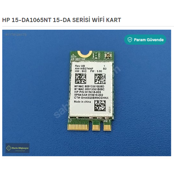 HP 15-DA1065NT 15-DA SERİSİ WİFİ KART
