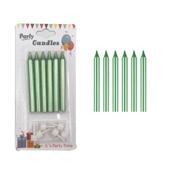 Yeşil İnce Mum 8 cm 6 lı