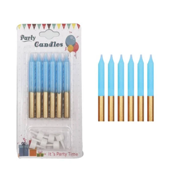 Mavi Gold İnce Mum 8 cm 6 lı
