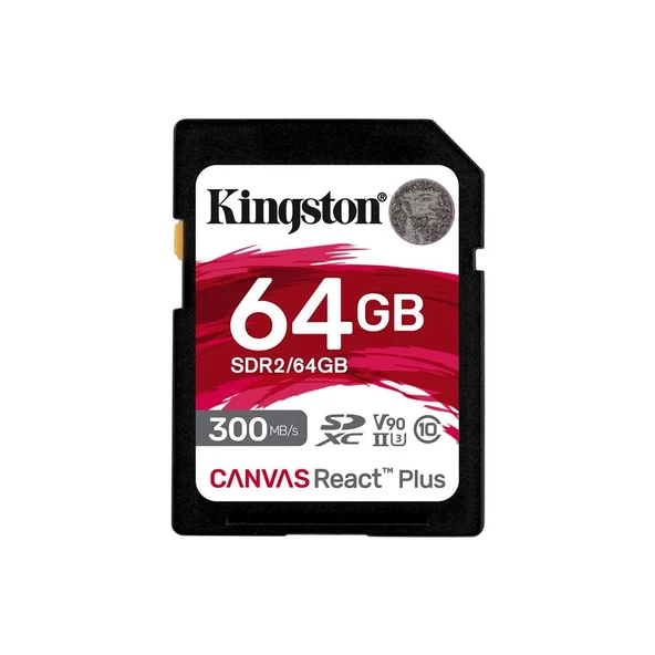 Kingston SDR2-64GB Canvas React Plus SDXC UHS-II 300R-260W U3 V90 for Full HD-4K-8K Hafıza Kartı