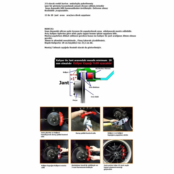 Chrysler Stratus Uyumlu Brembo Kırmızı Kaliper Kapağı 4 Parça Ön Arka Set - Resim 3