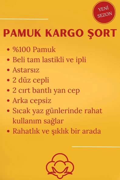 Haki Yeşil Kargo Cepli Beli Lastikli Unisex Keten Şort %100 Pamuk - 7