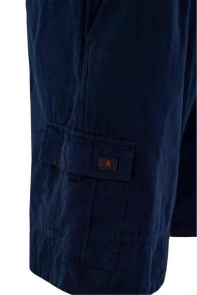 Lacivert Kargo Cepli Beli Lastikli Unisex Keten Şort  %100 Pamuk - 5