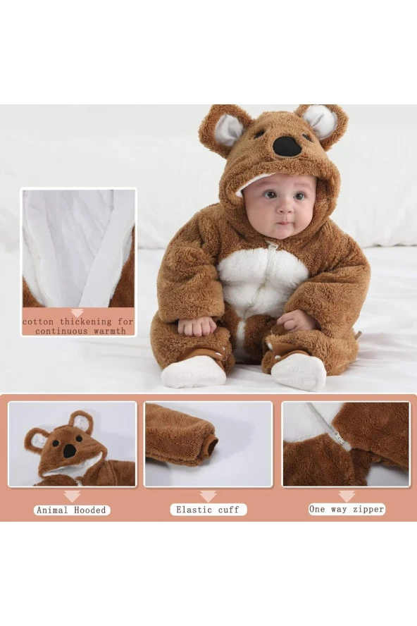 unisex bebekler için günlük tulum ayı desenli ( 0-10 ay ) - 2