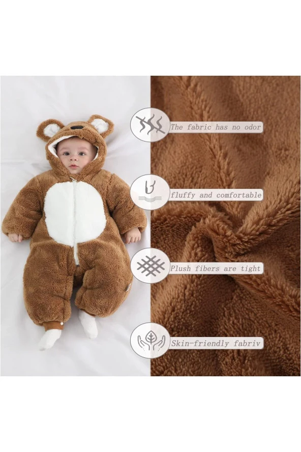 unisex bebekler için günlük tulum ayı desenli ( 0-10 ay ) - 4