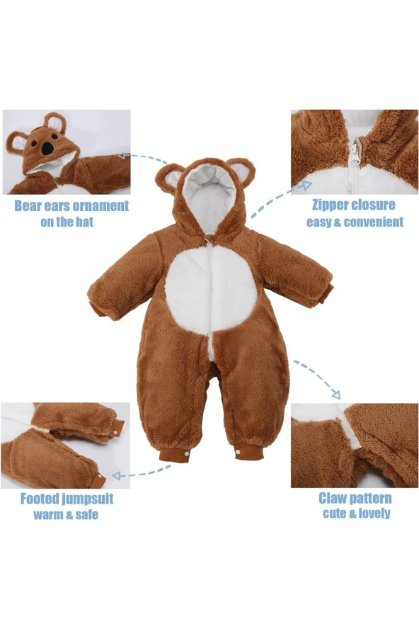 unisex bebekler için günlük tulum ayı desenli ( 0-10 ay ) - 5