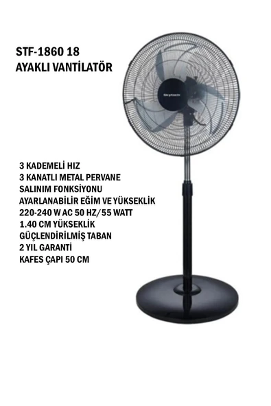 Skytech Stf 1860 18'' Sanayi Tipi Ayaklı Vantilatör - Resim 2