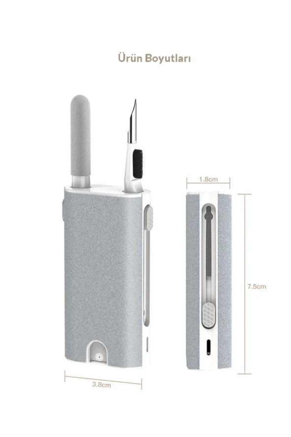 Airpods Temizleme Kiti Kulaklık Ekran Temizleyici 5in1 Taşınabilir Kulaklık Temizlik Kit Kalemi - 8