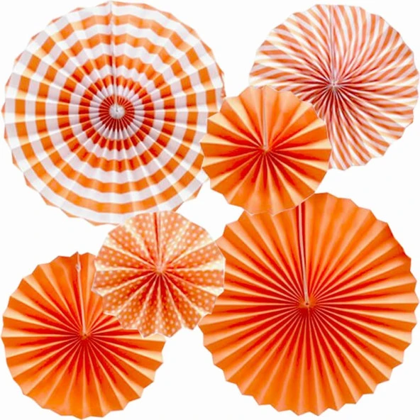 Kağıt Yelpaze Süs Turuncu Set 6 lı ürün görseli 1
