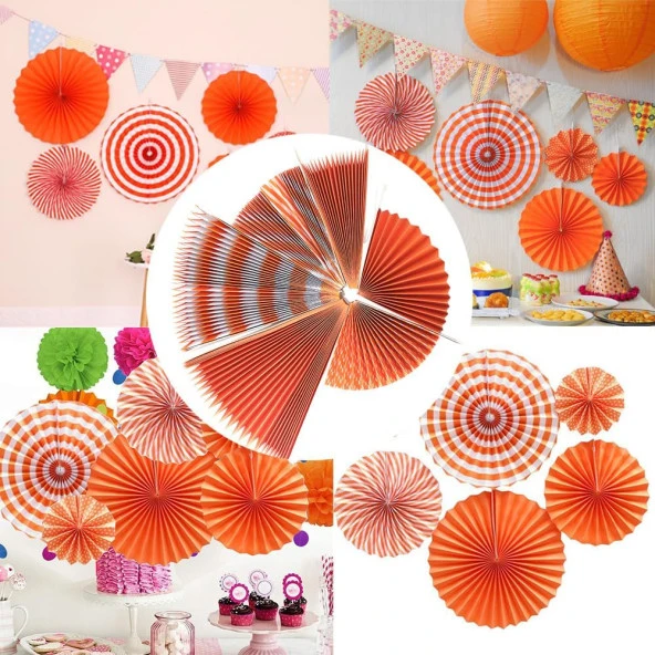 Kağıt Yelpaze Süs Turuncu Set 6 lı - Resim 3