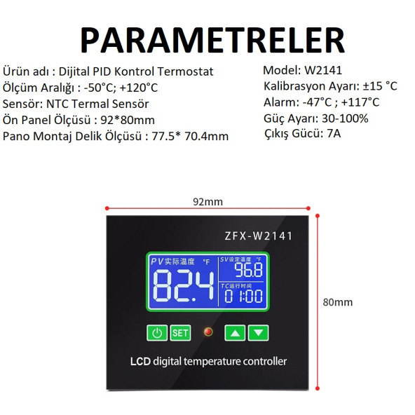 YATE10 W2142A-220V/7A PID Kontrollü Termostat - 2