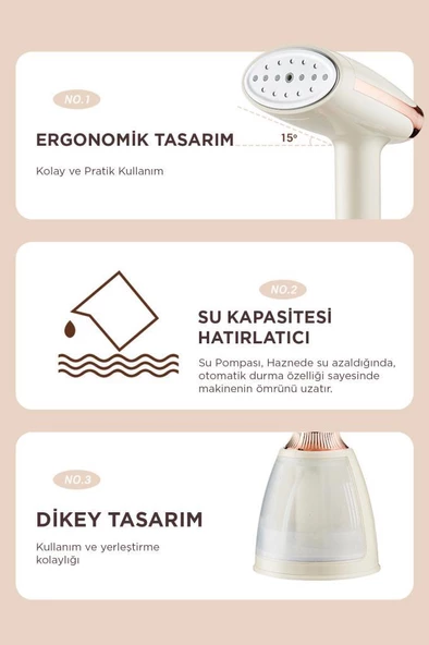 Torima KY-003 Beyaz Buharlı Kırışık Giderici 1500W Taşınabilir Seyahat Boy Dikey Ütü - 5